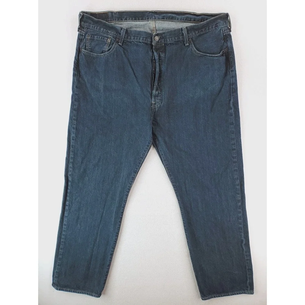 Levis 501 Jeans Mens 44x32 Blue Original Straight Button Fly Dark Wash Work Pant